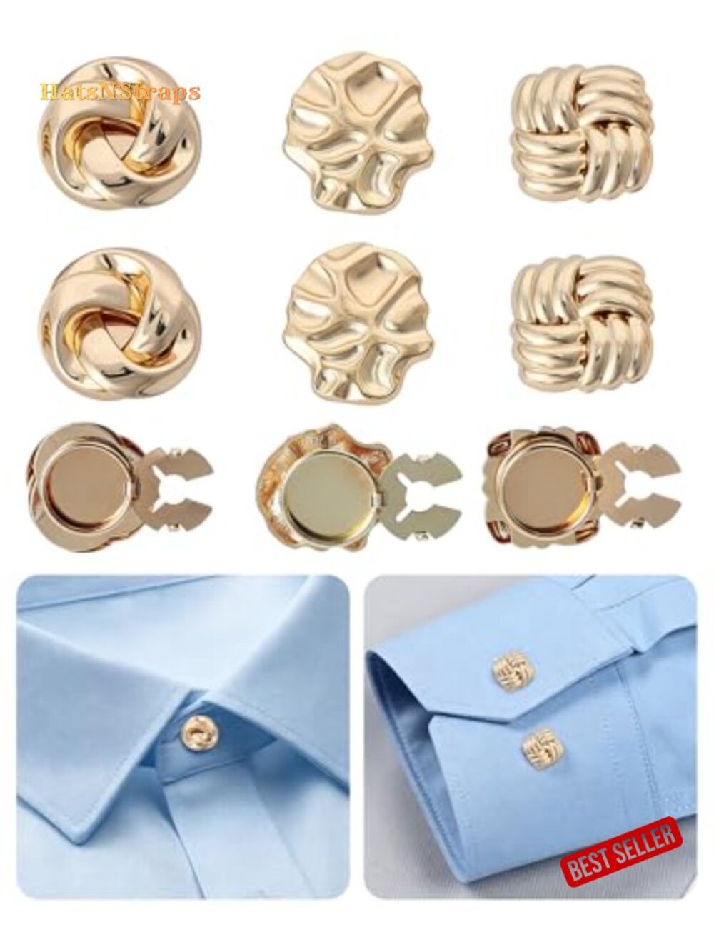 No Sew Button Covers for Blouses, Shirt, Dress, Decorative Gold Cuffs, DIY